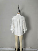 Load image into Gallery viewer, White Shirt Collar Flounce Sleeve Lace Shirt Women N6C123