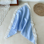 Load image into Gallery viewer, Large Lace Trim Plaid Triangle Head Scarf Women N6H133