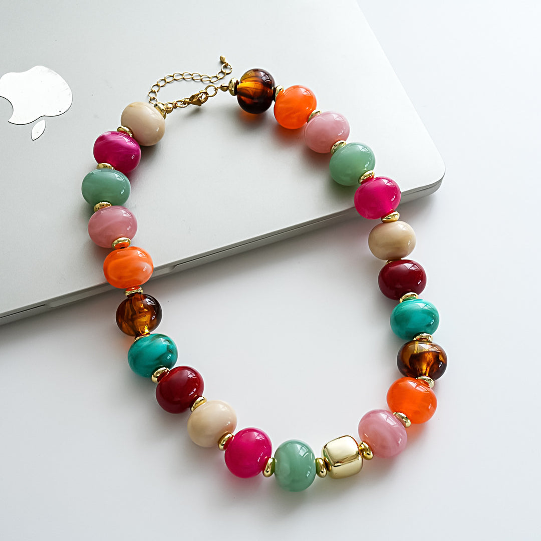 Vintage Acrylic Ombré Beaded Geometric Necklace N6H068