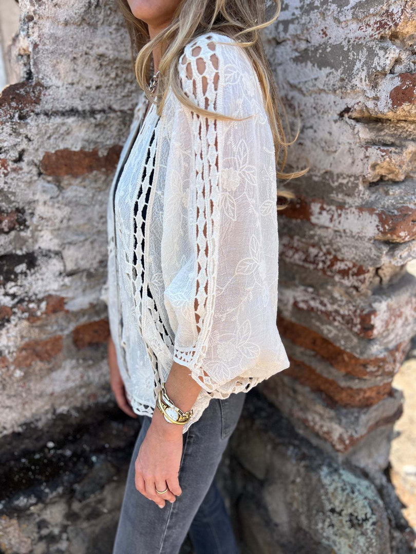 Batwing Lace Embroidered Cardigan Cover-Up N6G271