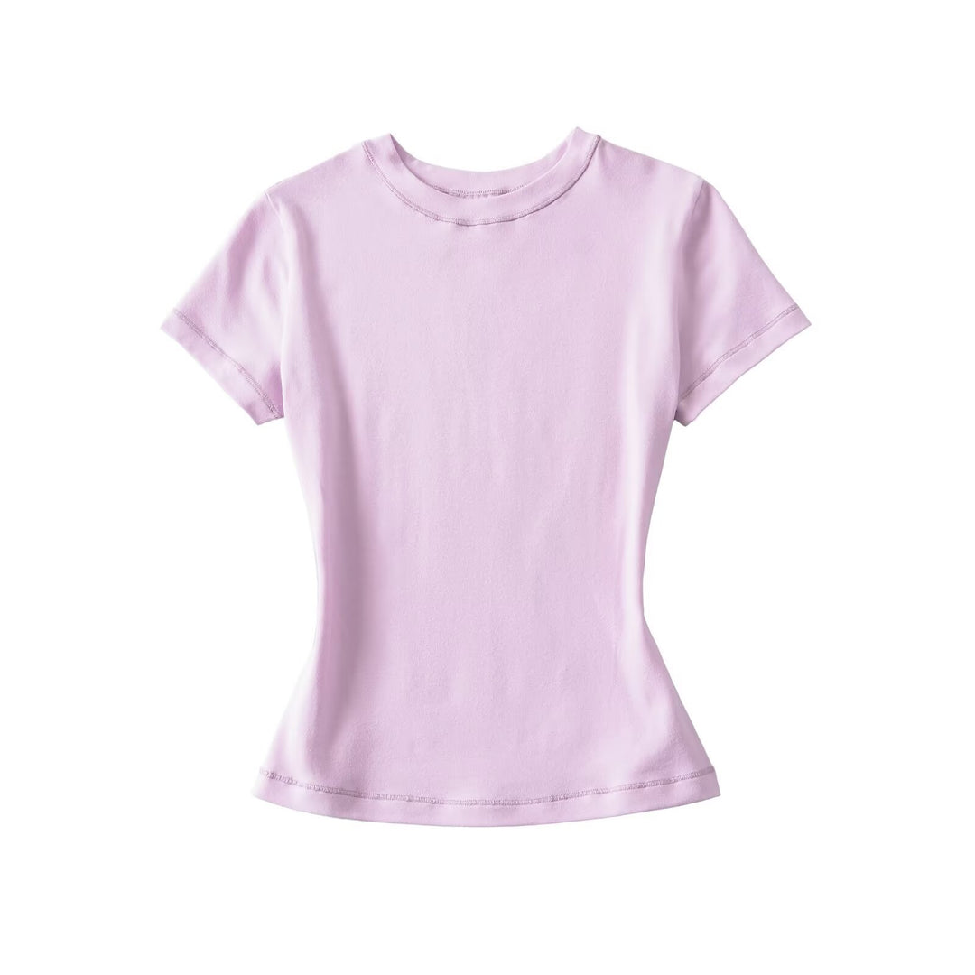 Fitted Round Neck Short Sleeve T-shirt Women N6D086