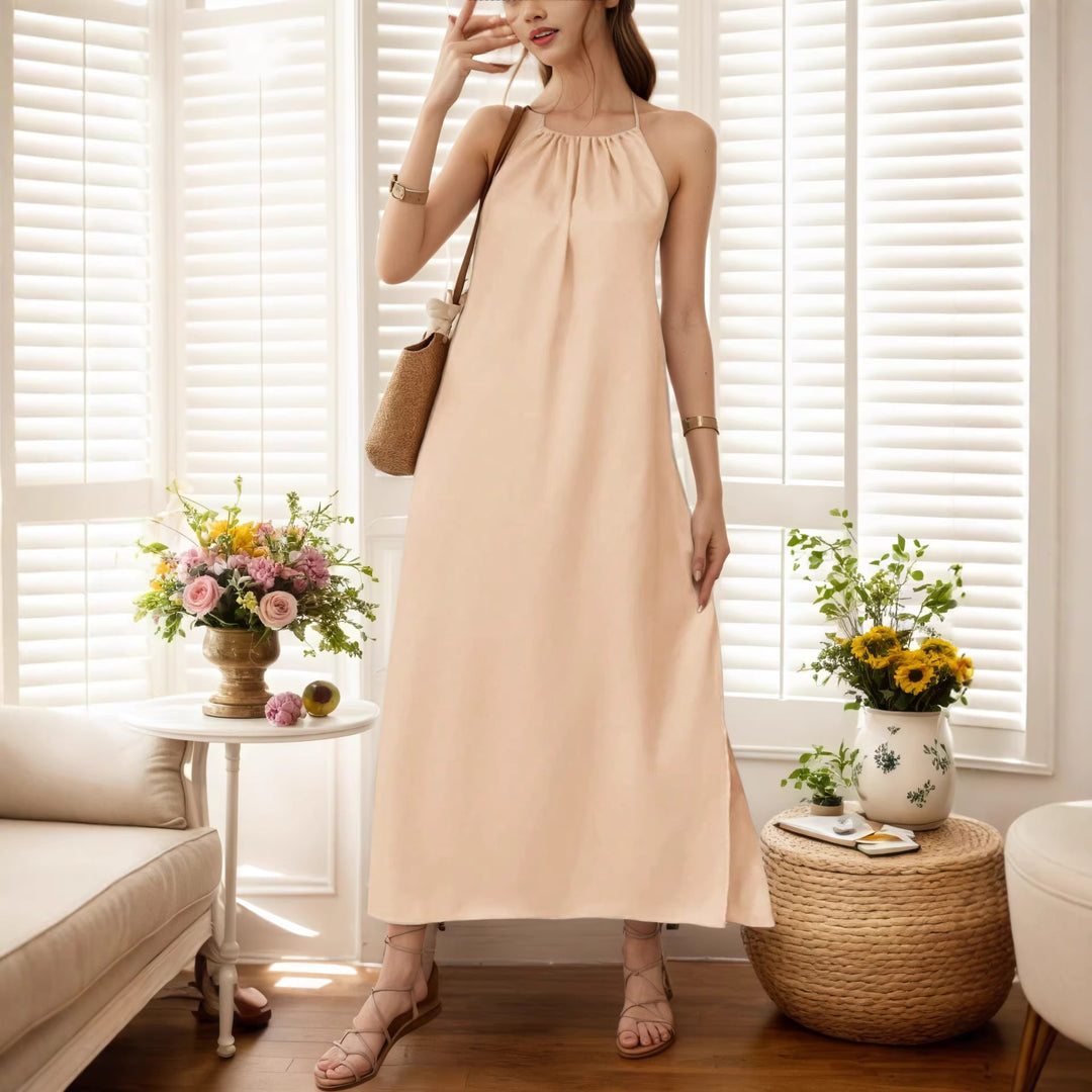 Halter Neck Sleeveless Solid Tank Dress Women Summer N6A102
