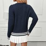 Load image into Gallery viewer, Cable V Neck Sweater Pullover Mid Weight Navy N5Z477
