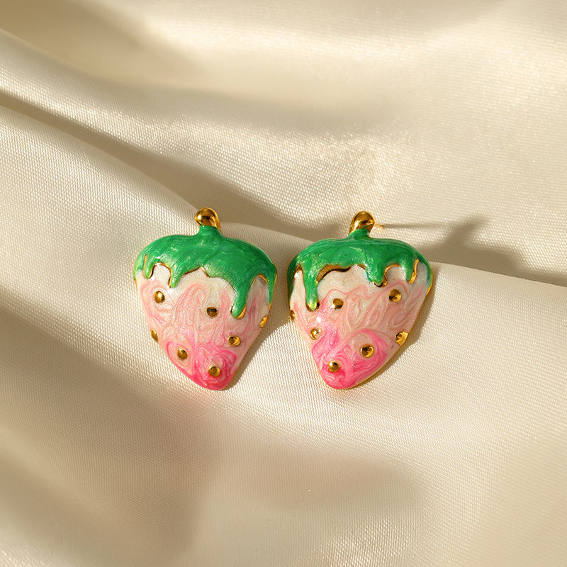 Strawberry Drip Earrings Steel Enamel Gold-Plated S5P091
