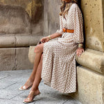Load image into Gallery viewer, Belted V Neck Maxi Dress Minimalist N5Z176
