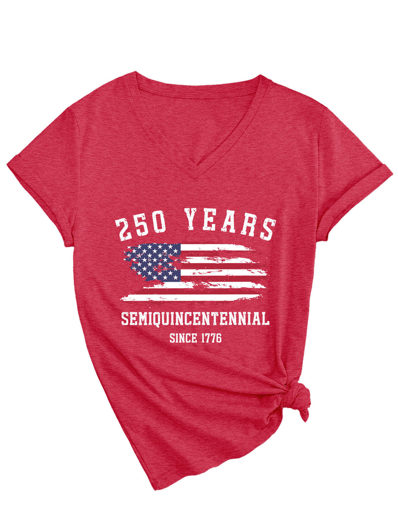 Trendy V-Neck Print T-Shirt Women N6E139