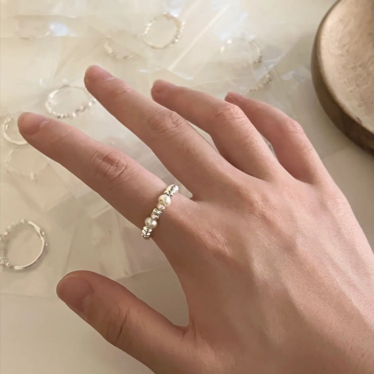 Irregular Faux Pearl Ring Gold Plated Copper Band N6H191