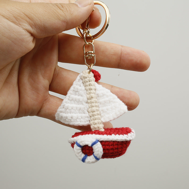 Hand Crochet Sailboat Keychain Yarn Charm N6G043