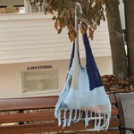 Load image into Gallery viewer, Crochet Fringe Color Block Tote Bag Women N6C046