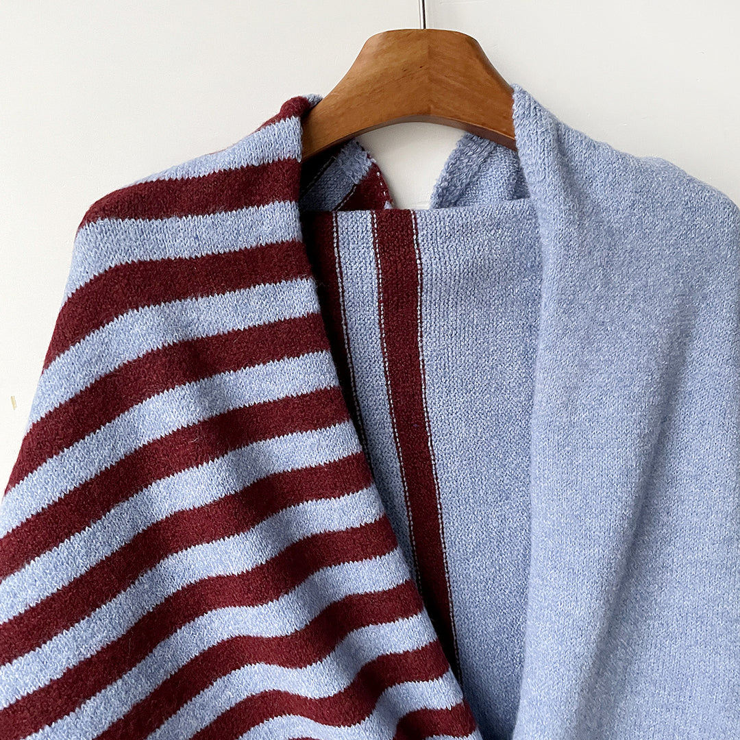 Triangle Wool Blend Shawl Cape Stripe Patchwork N6H308