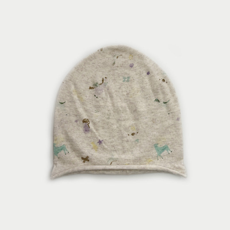 Women's Wool Rabbit Fur Blend Printed Slouchy Beanie N6J125