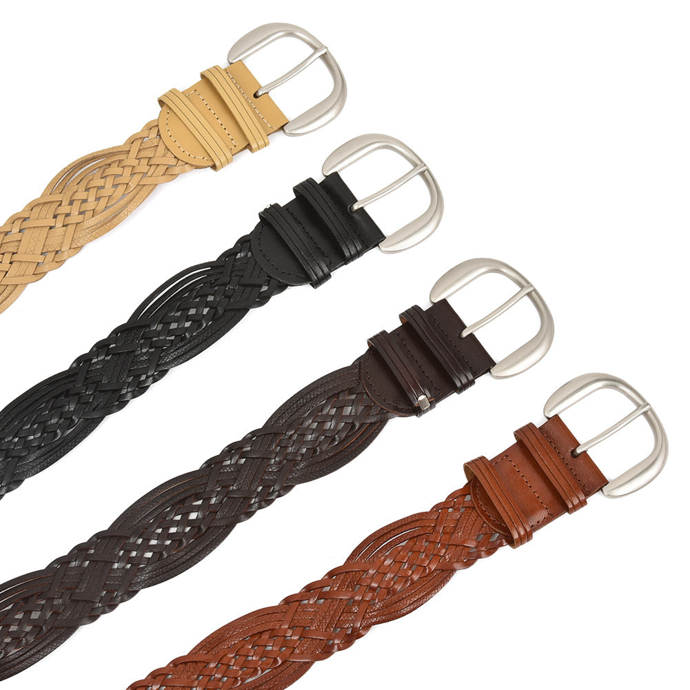 No-Hole Handwoven Faux Leather Belt Women N6H326