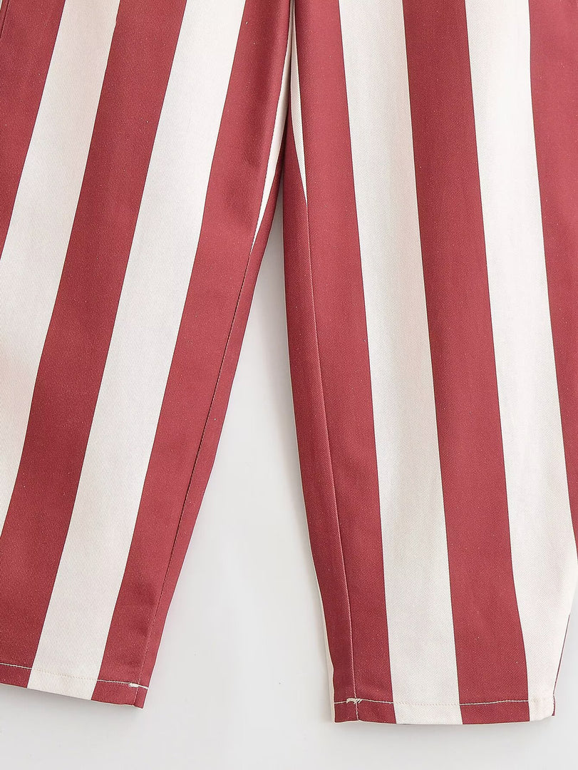High Waist Slimming Stripe Tapered Jeans Red White N6H131