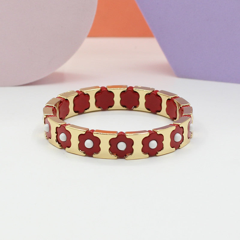 Bohemian Floral Cuff Enamel Steel Elastic DIY Plated S5P085