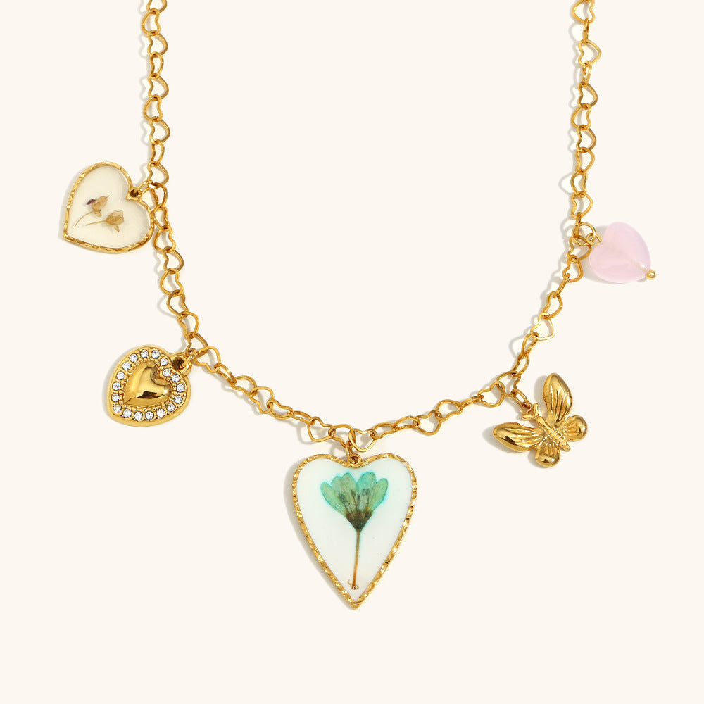 Color Gradient Heart Butterfly Necklace Steel S5P223