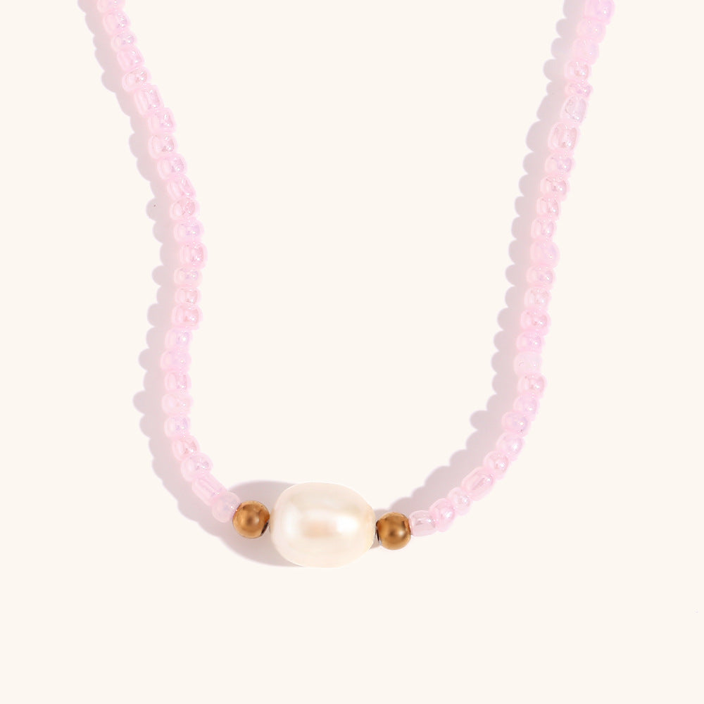Freshwater Pearl Strand Necklace Seed Beads S5P235