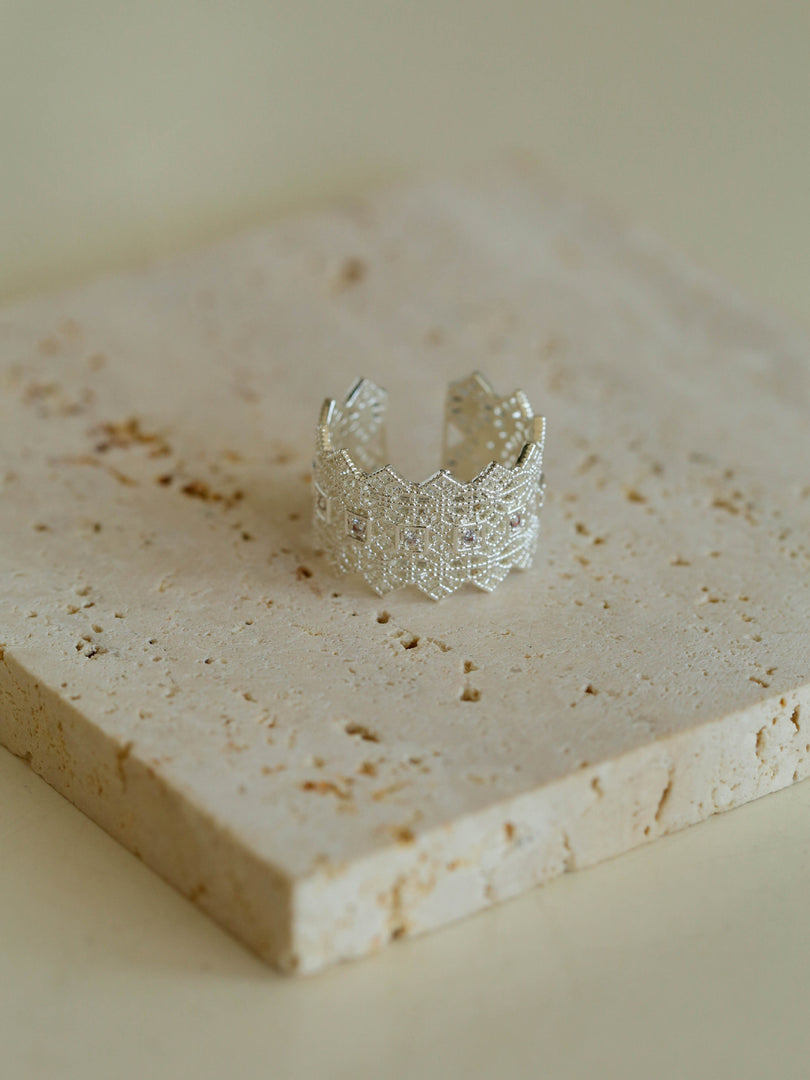 Lace Diamond Adjustable Silver Ring Women N6C002