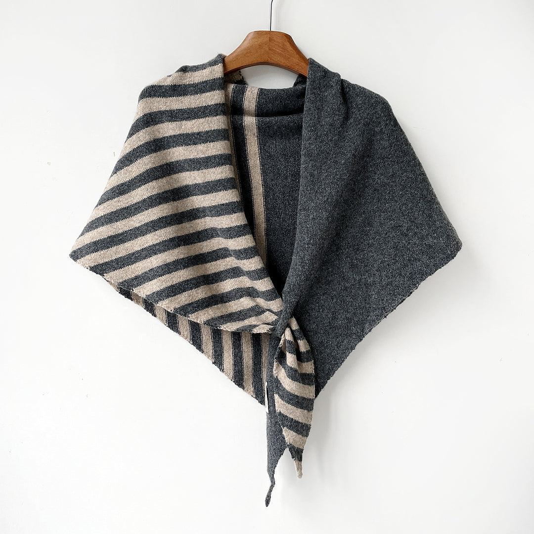 Triangle Wool Blend Shawl Cape Stripe Patchwork N6H308