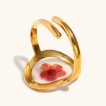 Load image into Gallery viewer, Red Flower Round Ring Steel 18K Gold Unique Design S5P005
