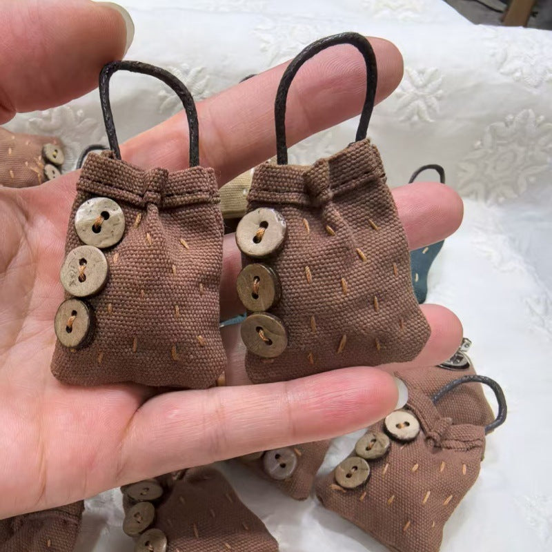Rustic Woven Cotton Hand Stitch Mini Bag Charm Pin N6G018