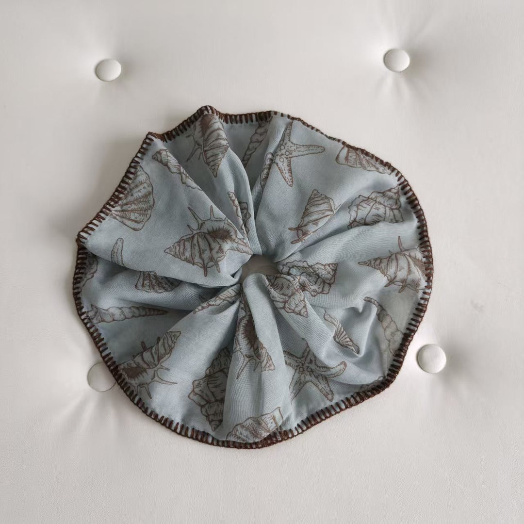 Starfish Shell Edge Scrunchie Beach Vacation Linen N6F137