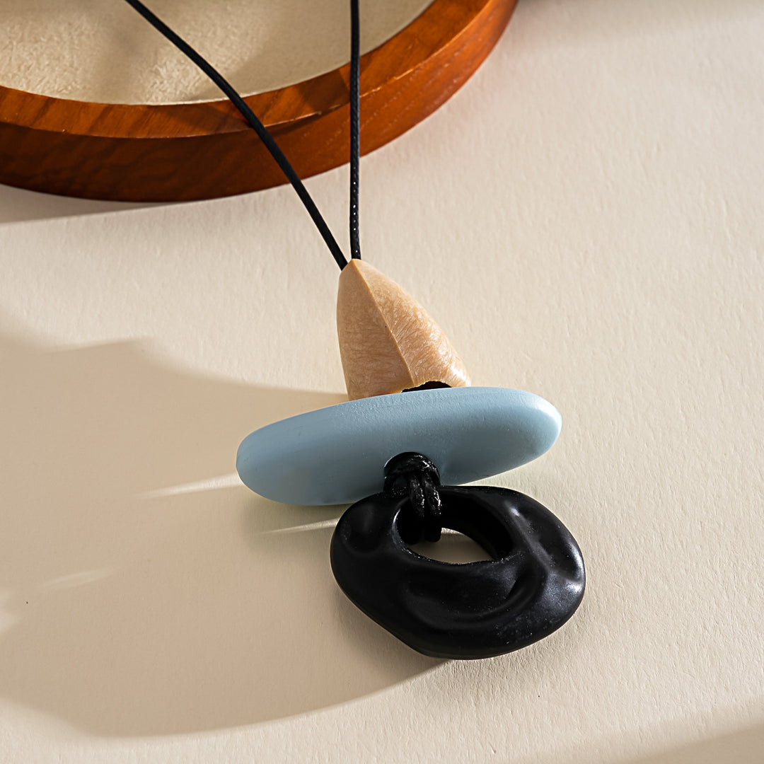 Leather Cord Resin Wood Round Pendant Necklace N6H140