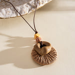 Load image into Gallery viewer, Leather Cord Wood Resin Raffia Drop Pendant Necklace N6H139