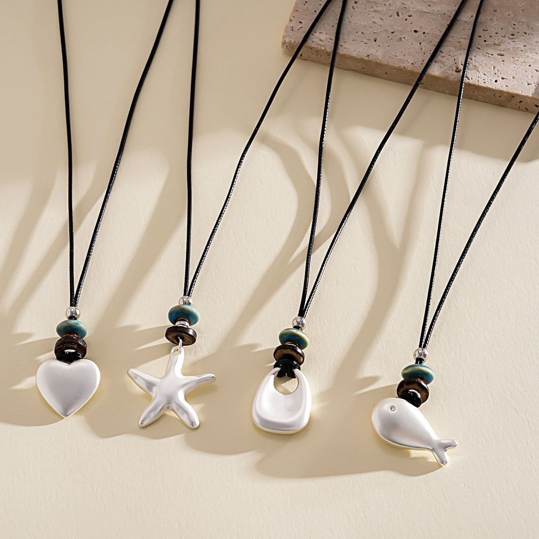 Leather Cord Ceramic Pendant Choker Cold Minimal N6H142
