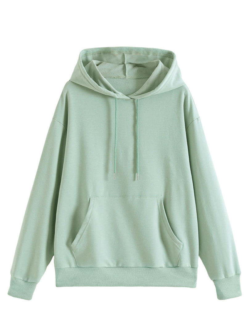 Solid Color Hoodie Women Cotton Loose Fit Long Sleeve N6H047