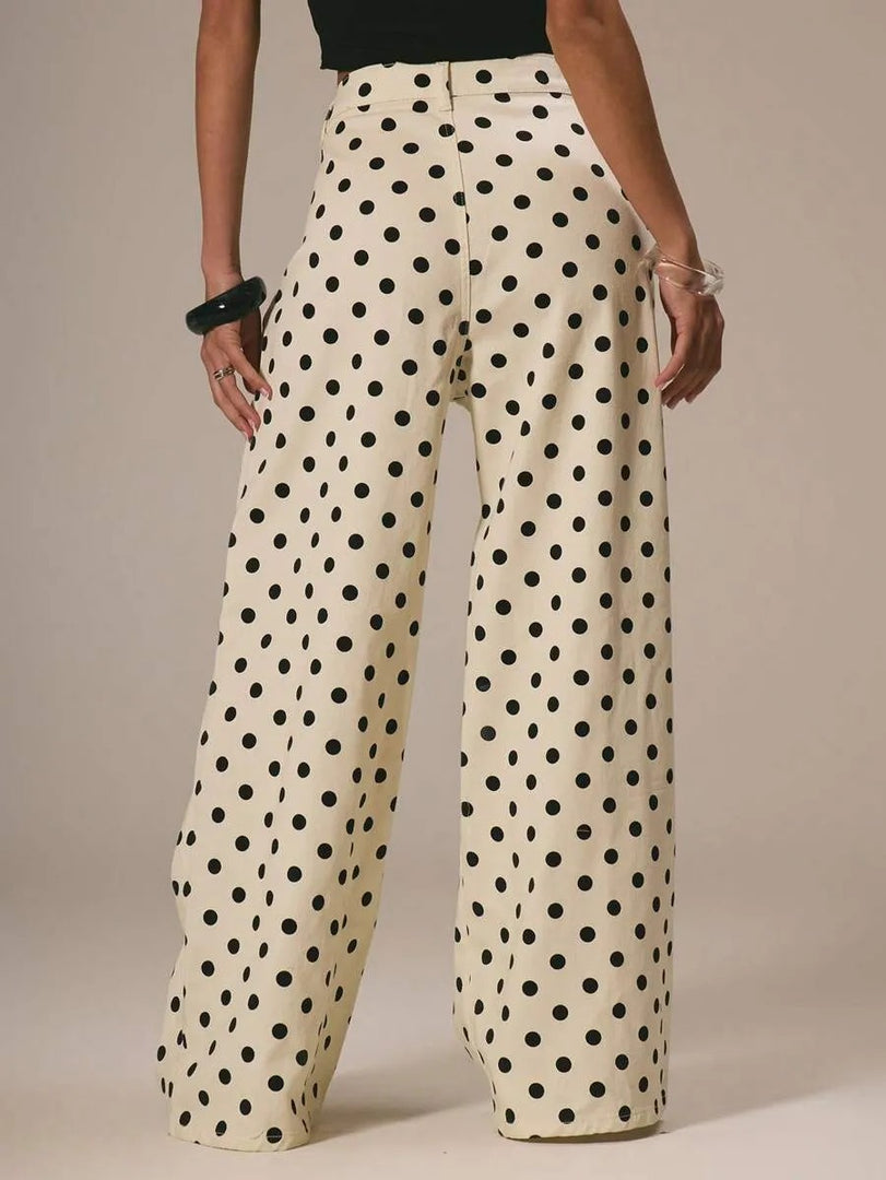 Polka Dot Loose Fit Mid Rise Denim Jeans N6F031