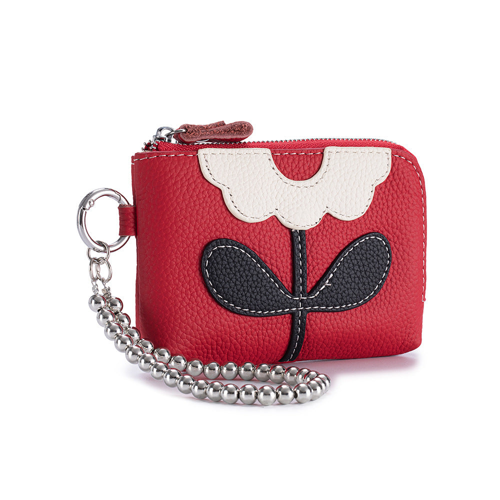 Women's Top-Grain Leather Floral Coin Purse N6J233