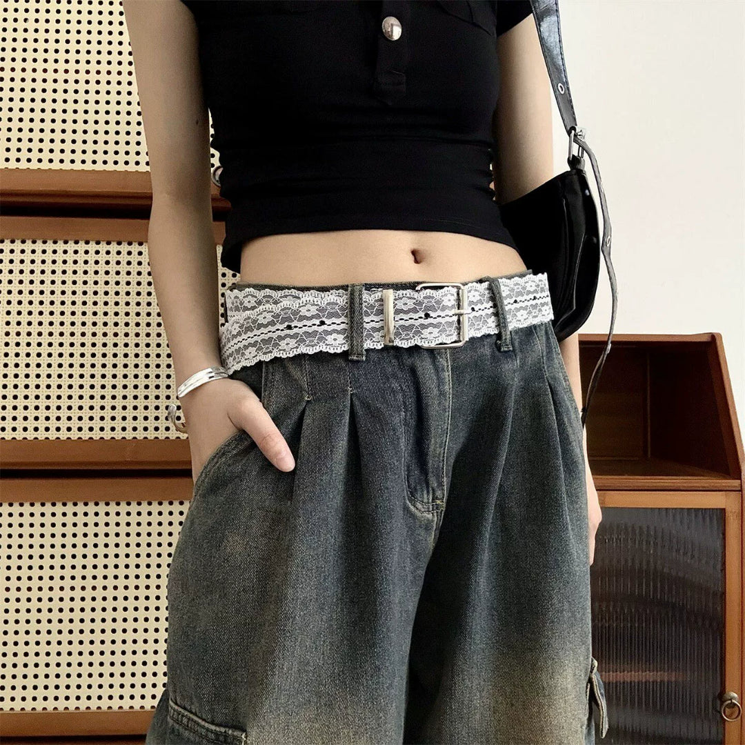 Lace Belt Women Fashion Decorative PU Needle Buckle N6H334