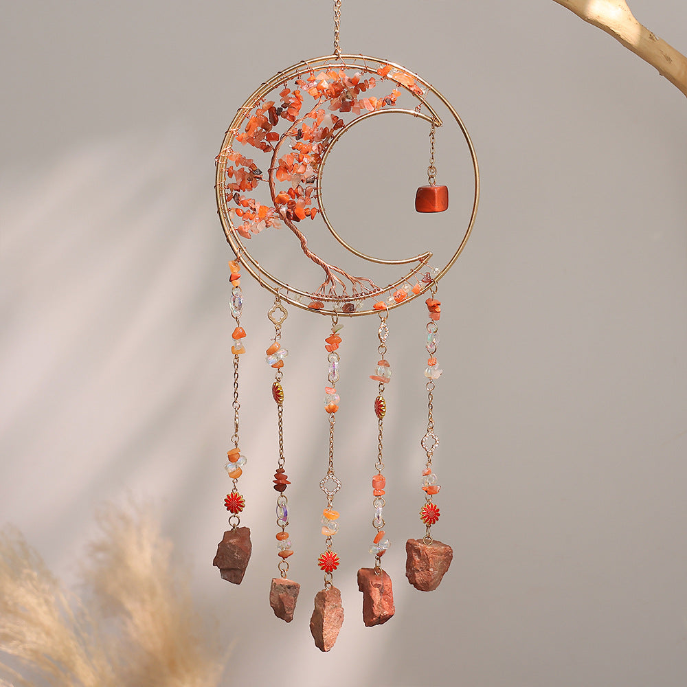 Simple Rainbow Clear Quartz Moon Wind Chime N6F302