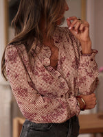 Load image into Gallery viewer, Long Sleeve Ruffle Plaid Blouse Women Brown N6A157