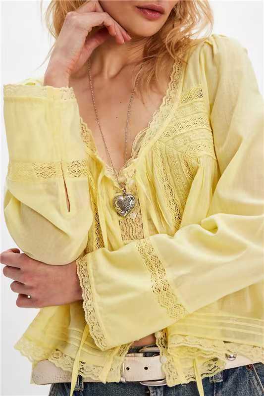 French Lace U Neck Blouse Women N6C097