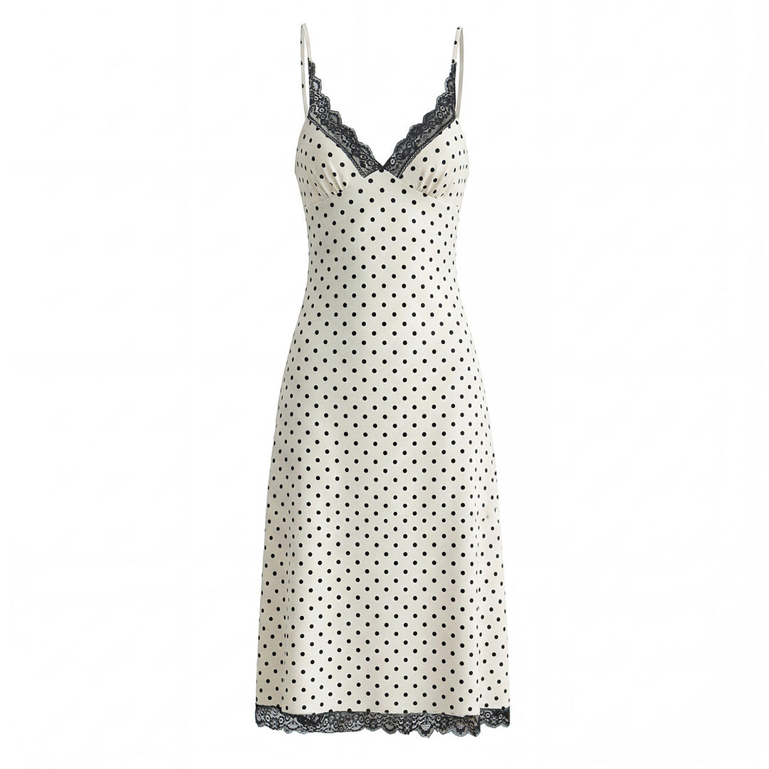 Lace Trim Polka Dot Slip Dress Women N6E143