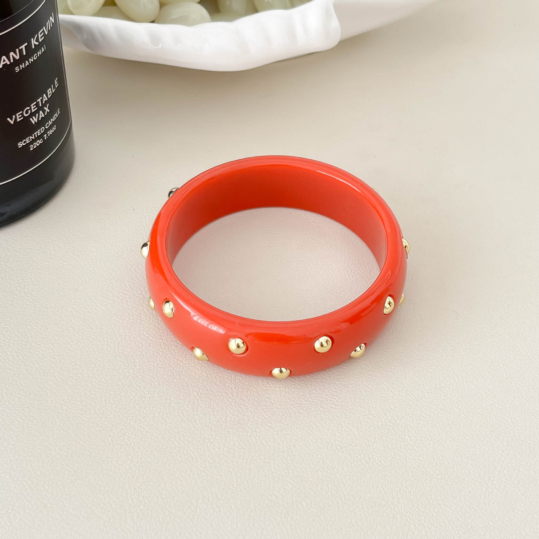 Vintage Studded Resin Bangle Wide Cuff Bracelet N6F098