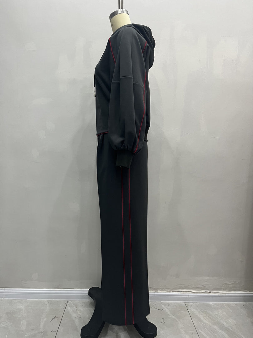 Dark Grey Color Block Hoodie Sweatshirt and Pant Set N6D101