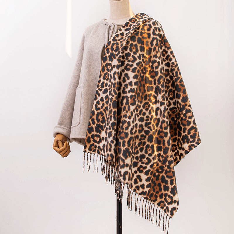 Animal Print Faux Cashmere Wrap with Long Fringe  M5A184