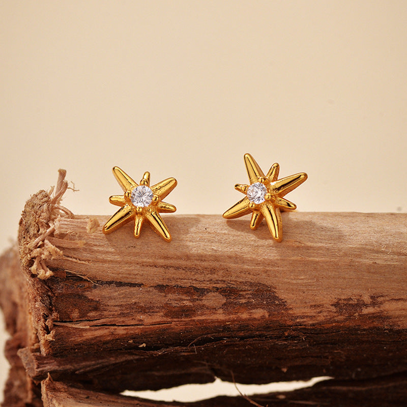 Octagram Zirconia Studs S925 Gold Plated S5P133