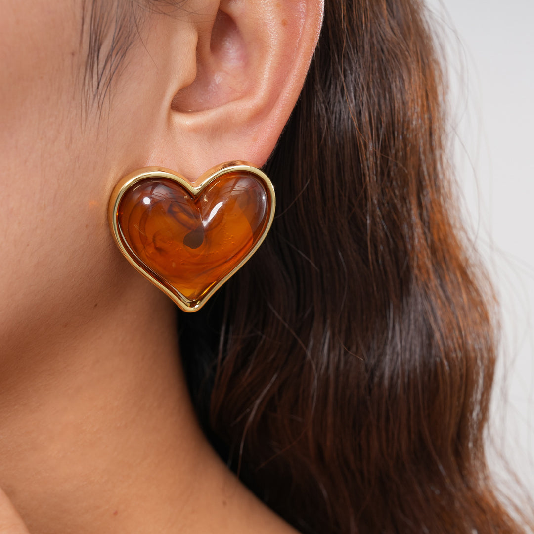 Womens Vintage Marbled Heart Acrylic Stud Earrings N6K152