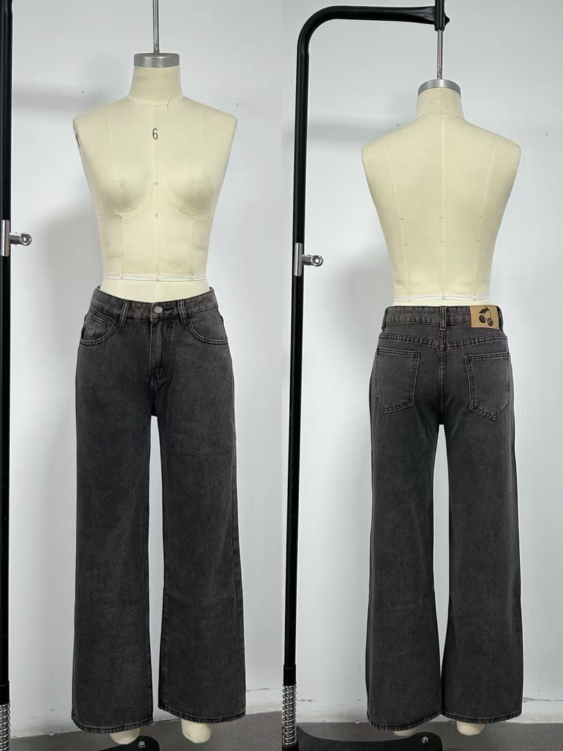 Relaxed Wide Leg Straight Fit Denim Jeans Women N6D162