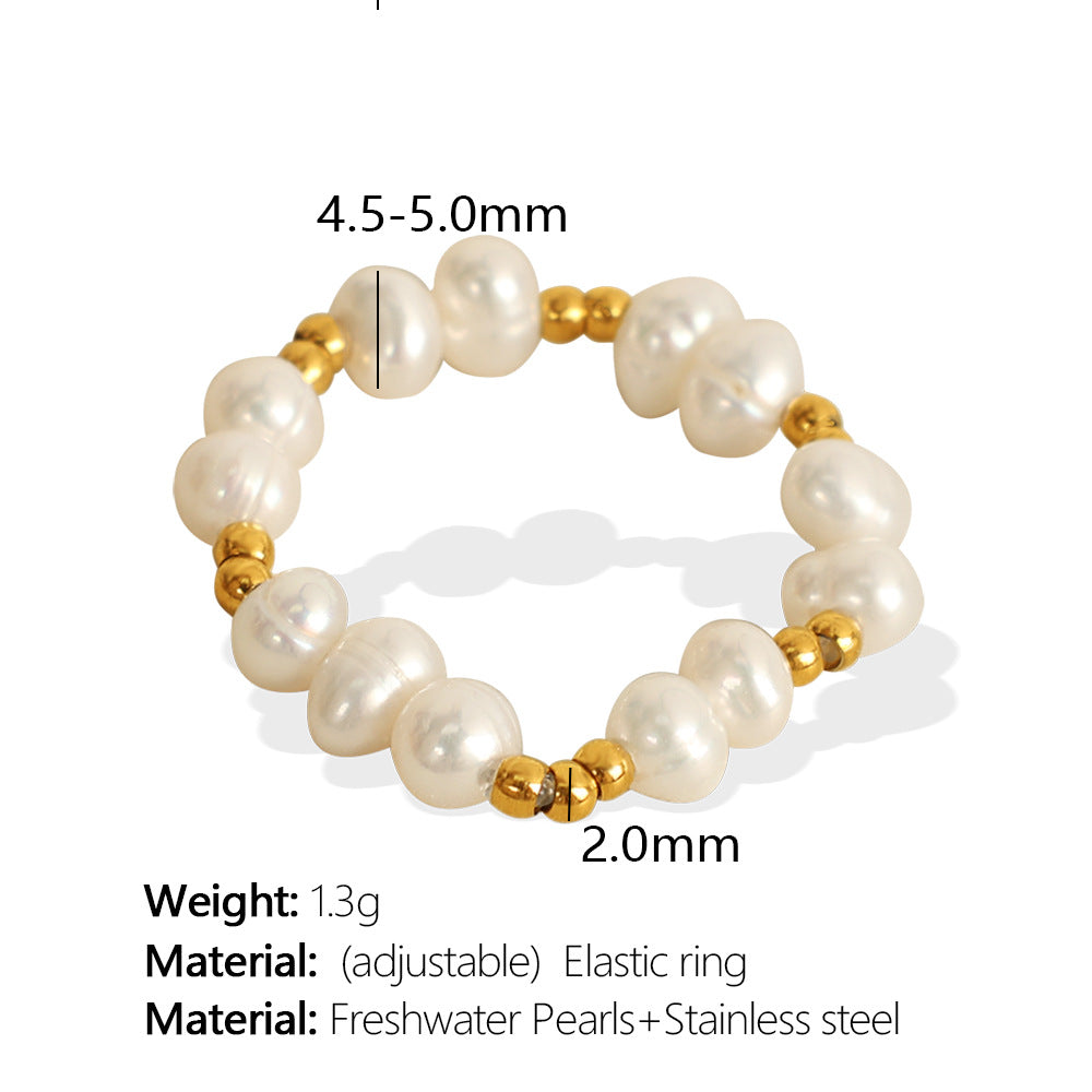 Pearl Ring Hand-Wrapped Flexible Band Gold Plated S5P028