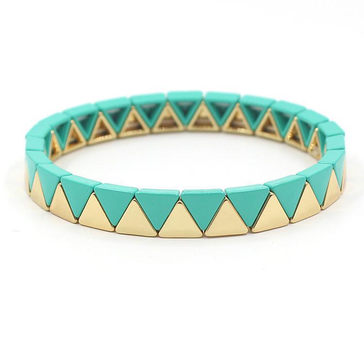 Rainbow Triangles Bracelet Modular Gold Enamel S5P050