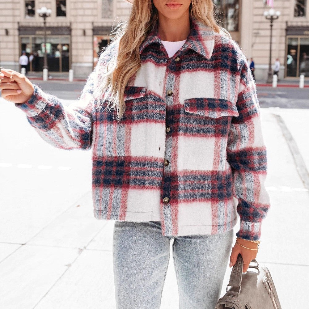 Check Wool-Like Coat Cropped Heavyweight N5Z312