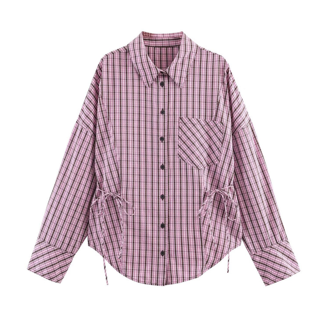 Bow Tie Detail Gingham Shirt Women N6C112