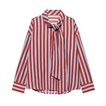 Load image into Gallery viewer, Bow Tie Striped Long Sleeve Shirt Women N6C108