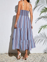 Load image into Gallery viewer, Blue White Stripe Tiered Maxi Dress Resort N6F243