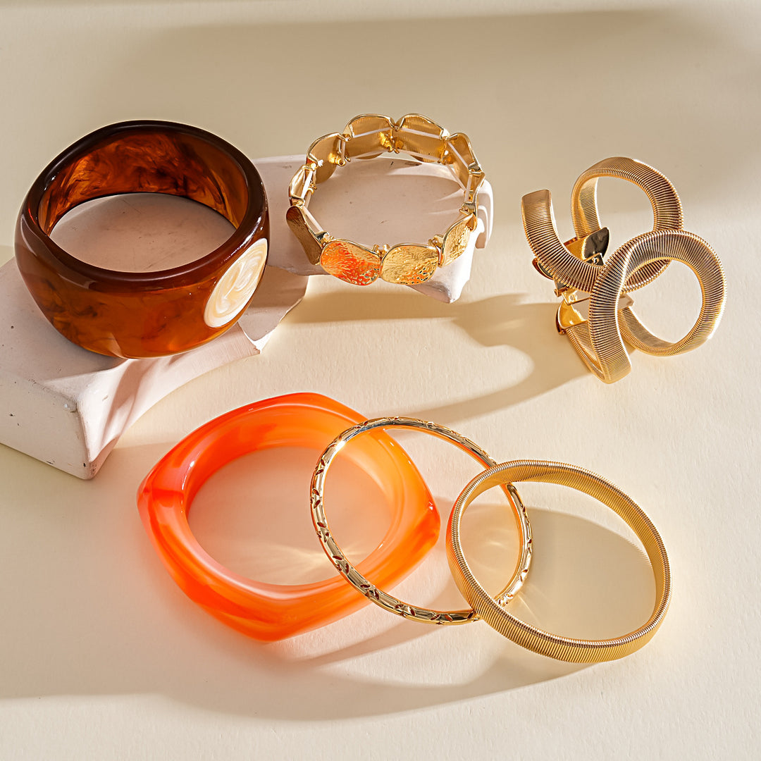 Resin Ombré Pleated Geometric Bangle Set 3-Piece N6H078