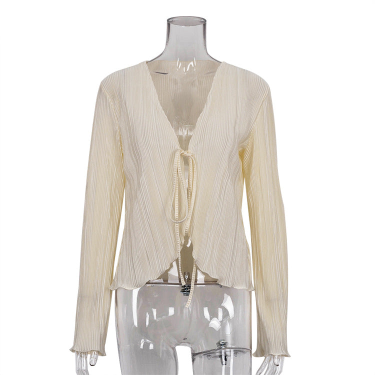 Fitted Flare Sleeve Ruffle Blouse Women N6D091
